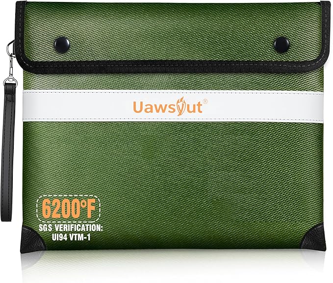 Fireproof Document Bag - 6200°F Heat Insulated, Small Important Document Bags with Zipper, Water Resistant Money Bag for Cash, Cell Phone, Tablet, Credit Card,Passport (13.9"x10.6", Green)
