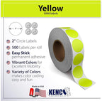 Kenco Color Coding Circle Dot Sticker Labels on a roll (Bright Yellow, 2 INCH 500 Stickers)