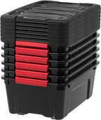 IRIS USA 13 QT Plastic Storage Box with Lid and Latches - 6 Pack - BPA-Free, Garage Organizing Solution, Durable Nestable Stackable Containers, Secure Pull Handle - Black