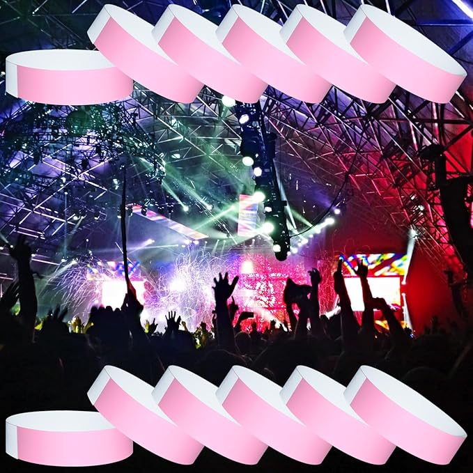 1200 Pcs Plastic Paper Wristbands for Events Neon Color Wrist Bands Concert Identification Wristbands Paper Bracelets Wristbands Party Hand Bands (Pink)