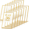 36 Pack Acrylic Sign Holder Gold Frame Table Numbers Slanted Back Menu Display Stand Clear Flyer Document Photo Display Holders Plastic Table Signs for Wedding Office(Vertical Style,4 x 6 Inch)