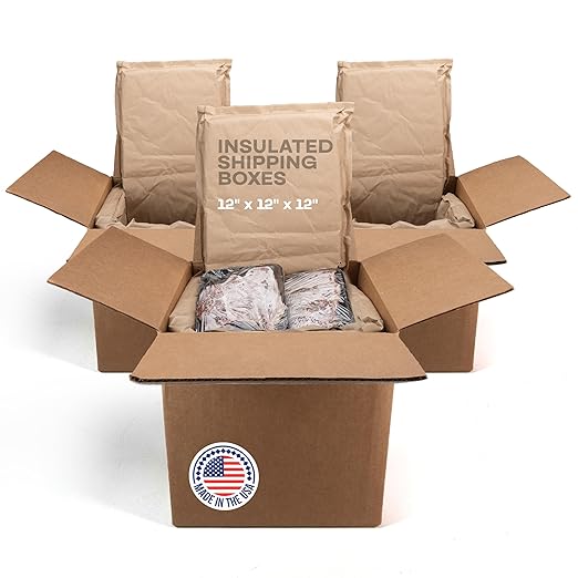 Insulated Thermal Shipping Boxes 12"x12"x12", Pack of 3 - USA-Made Cold Food Shipping Box 3.6-Gallon Capacity with Thermal Paper Liners, Absorb Condensation – Ideal for Frozen Food by IDL Packaging