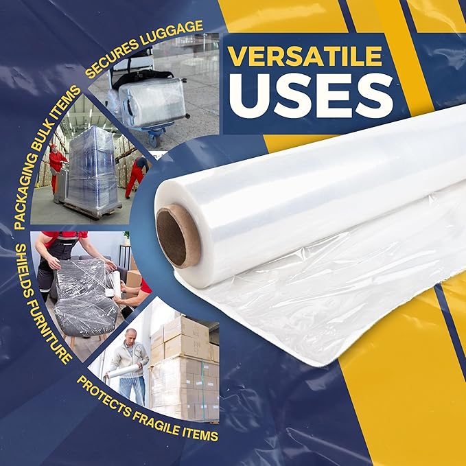 Rockin Rolls Stretch Film Wrap, 4 Rolls Heavy Duty Pallet Wrap – 18" x 1500 FT x 80 Gauge, Clear Plastic Moving Wrap for Packing, Shipping, Furniture & Luggage – Durable Self-Adhering Shrink Wrap Roll