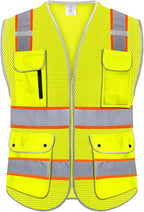 Reflective Safety Vest for Men Women with 8 Pockets and Zipper Front High Visibility Mesh Construction Vest