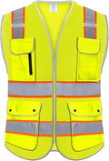High Visibility Safety Vest - Reflective Breathable Mesh with 9 Pockets, Front Zipper for Men & Women - Meets ANSI/ISEA Standards