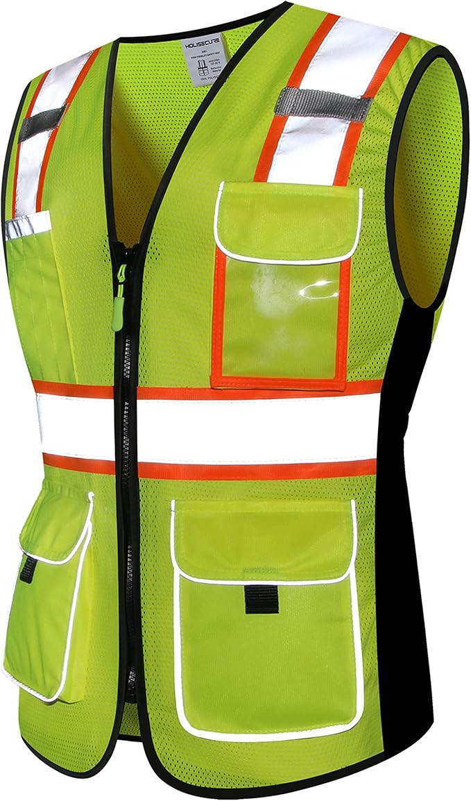 Safety Vest for women, Hi vis Reflective Lady Work vest With 9 Multi Pocket And Zipper