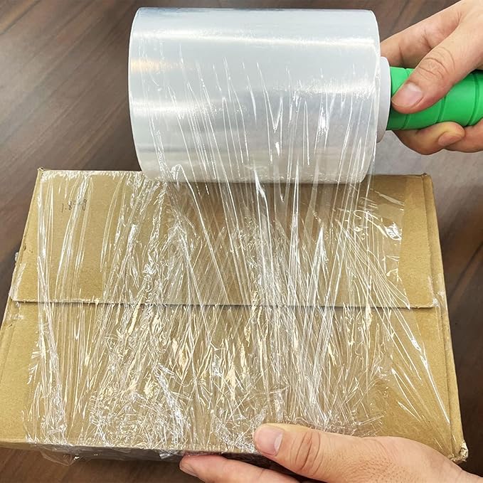 2-Pack Industrial Mini Clear Stretch Wrap Film 80 Gauge 5.1" 1000ft for Pallet Wrap with Plastic Handle,Durable Self-Adhering Packing,Moving,Packaging,Heavy Duty Shrink Film Chuangseed