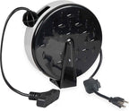 Iron Forge Cable 30 Ft Retractable Extension Cord Reel with Breaker Switch & 3 Outlets Pigtail, Metal Plate Ceiling/Wall Mount Hanging Extension Cord Reel 16/3 SJTW Retractable Cable for Garage & Shop