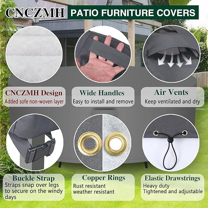 Heavy Duty Patio Furniture Covers Waterproof, 600D Round Outdoor Furniture Cover Waterproof for Sectional Sofa Couch, Outdoor Dining Table and Chair Set Covers 62"DIA x 28"H, Grey