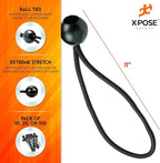 Xpose Safety Bungee Ball Cords 11" 100 Pack Heavy Duty Black Stretch Rope with Ball Ties for Canopies, Tarps, Walls, Cable Organization