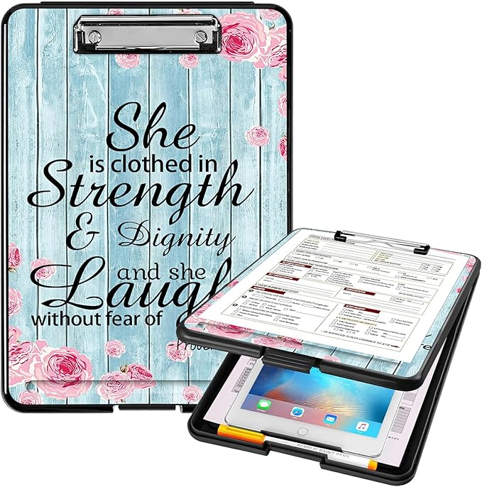 A4 Clipboards,Heavy Duty Waterproof Nursing Plastic Folder Clipboard with Storage Clip Boards,File Folder Storage Box Clipboard Case for Teacher,Doctor,Offices,Bible Quote Proverbs 31-25