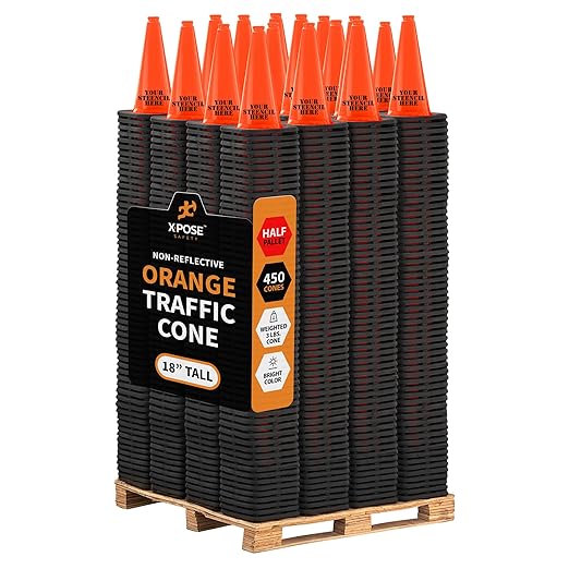 Xpose Safety 18 Inch Orange Traffic Cones - Bulk Half Pallet 450 Pack - Multipurpose PVC Plastic Safety Cone for Parking, Soccer, Caution, Kids, and Construction - DOT Approved