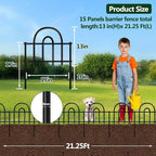 Decorative Garden Fence, 15 Panels No Dig Fence, 21.25 ft(L) x 13 in(H) Animal Barrier for Dogs Rabbits, Rustproof Metal Arched Decorative Garden Fences for Flower Bed, Outdoor, Yard, Patio