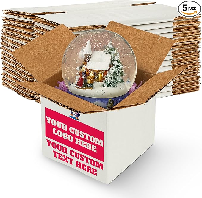 MT Products Custom Printed White Cardboard Shipping Boxes 7" x 7" x 7" - Personalized Mailing Boxes and for Gifting