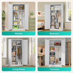 Wide & Deep Metal Storage Cabinet with Hanging Rod,White Broom Closet Storage Cabinet with Lock,72" Tall Wardrobe Cabinets with Doors and Shelves,Locking Steel Tool Cabinets for Home,Office,Garage