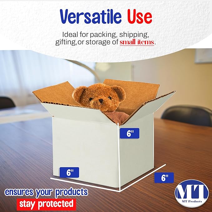 MT Products Sturdy White Corrugated Cardboard Shipping Boxes 6" x 6" x 6" - Small Mailing/Moving Boxes for Transport - Pack of 10