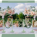 Ferraycle 4 Pcs Stainless Steel Stanchions Post Queue 38 Inch, 5 ft Velvet Rope Carpet Ropes and Pole, Control Barriers for Wedding Birthday Party Decoration Sand Injection Hollow Base Set (Green)