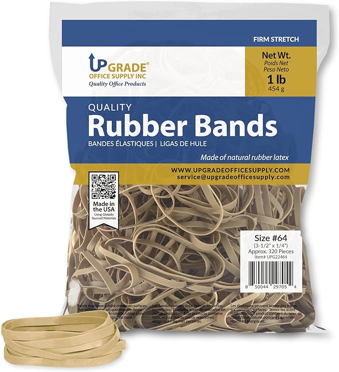 Upgrade Rubber Bands, Size 64, 1 lb Bags, 20-Pack Case, Made in USA