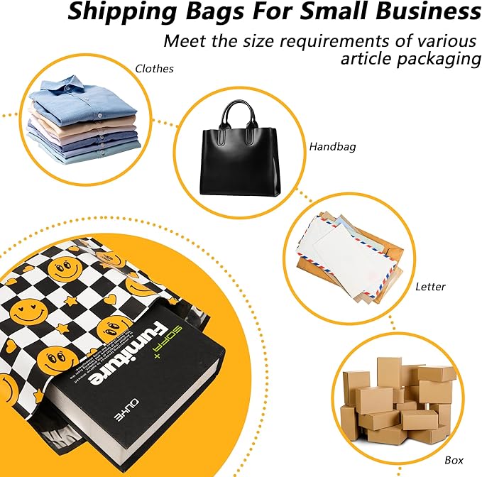 Poly Mailers 12x15.5 Inch 50 Pcs - Smiles Checkerboard Printed Shipping Bags,Waterproof and Tear Resistant Mailing Envelopes, Self-Sealing Packaging Bags for Small Business