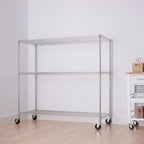 Trinity Basics 3-Tier Adjustable Wire Shelving with Wheels for Kitchen Organization, Garage Storage, Laundry Room, NSF Certified, 600 to 1350 Pound Capacity, 60” by 24” by 54”, EcoStorage Chrome