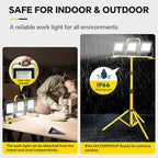 LED Work Lights with Stand: 3 Head Adjustable Work Light with Individual Switch, IP66 Waterproof Foldable Outdoor Tripod Light for Job Site Construction Lighting, Tool Gifts for Men