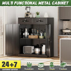Greenvelly Metal Storage Cabinet with 2 Drawers,36" Black Lockable Metal Cabinets with Doors and Shelves, Steel File Cabinet with Lock for Home Office, Garage, School, Apartment,Warehouse
