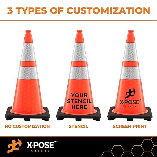 Xpose Safety 36 Inch Orange Traffic Cones Heavy Duty 12lb with 6" & 4" Collars, 12 Pack - Multipurpose PVC Plastic Safety Cone for Parking, Soccer, Caution, Kids and Construction - DOT Approved