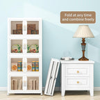 Large Clear Stackable Storage Bins with Lids, 180QT-45QT*4Tier Foldable Cabinet for Closet Organizers, Plastic Storage Box with Wheels White