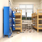 3 Tier Metal Lockers for Employees 66" Blue Storage Locker with Doors and Shelves,Steel Lockable Cabinet with Hooks Gray Tall Locker for School Office Gym Home Garage