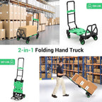 2-in-1 Folding Hand Truck with Folding Basket,Collapsible Hand Truck Dolly with Retractable Handle and 4 Wheels,330 LB Capacity Portable Dolly Cart for Moving and Shopping,Durable and Easy to Store
