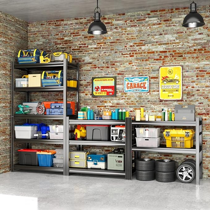 Adjustable 5-Tier Garage Shelving, Heavy Duty Steel Storage Rack, High Load Capacity, Ideal for Garage, Warehouse, or Home Organization (5-Tier 63" H x40 W x 18" D)