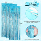 3 Pack 3.3x8.2 Feet Light Blue Foil Fringe Backdrop Curtains, Tinsel Streamers Birthday Party Decorations, Fringe Backdrop for Graduation, Baby Shower, Gender Reveal, Disco Party