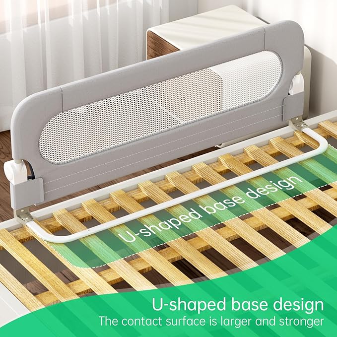 Folding Bed Rail for Toddlers,Baby Bed Rail Guard with Reinforced Anchor Safety System,Fit Bunk,Full Size,Queen,King,Twin(Grey,71"x23.6")