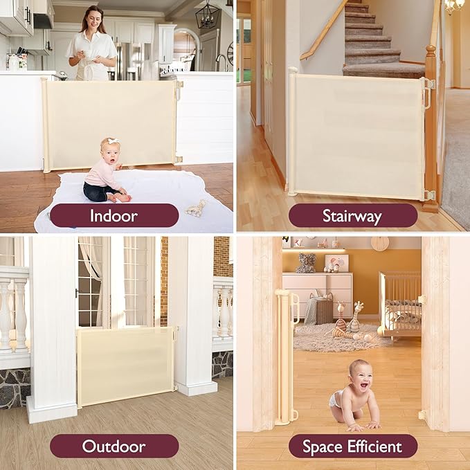 Momcozy Retractable Baby Gate, 33" Tall, Extends up to 55" Wide, Child Safety Baby Gates for Stairs, Doorways, Hallways, Indoor, Outdoor