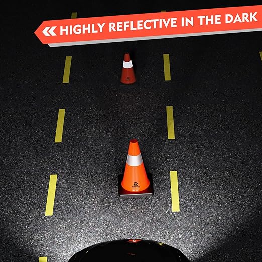 RoadHero 8 Pack Traffic Safety Cones 18 Inch, PVC Cone with Black Weighted Base, Orange Cones with Reflective Collar, Cones for Parking Lot, Construction Events, Road Safety