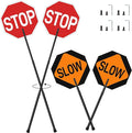2 Pack Stop Slow Sign 18 x 18 Inches with 66" Telescopic Handle, Double Sided Handheld Stop/Slow Paddle Sign, Adjustable Reflective Aluminum Traffic Signs with Engineer Grade Film for Road Street