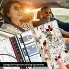 Premium Car Registration and Insurance Card Holder, Cute PU Leather Car Document Holder, Vehicle Glove Box Car Organizer with Magnetic Closure for Driver License, Cards Vintage Red Florals