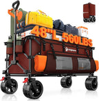 48" L Collapsible Wagon Cart Foldable, 560lbs Weight Capacity 300L Heavy Duty Folding Beach Wagons with Big All-Terrain Wheels, Utility Carts for Groceries, Shopping, Camping, Sports-red