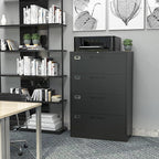 4 Drawer Filing Cabinet with Lock Metal Lateral File Cabinet Office Home Steel Lateral File Cabinet for A4 Legal/Letter Size Wide Metal Cabinet Locked,Assembly Required (4 Drawer, Black)