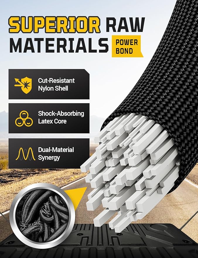 Cargo Net for Pickup Truck Bed - Stretchable 4' x 6' to 8' x 12' with 4" x 4" Mesh, Heavy Duty 10mm Cord Bungee Bed Netting with 12 Metal Carabiners - Ideal for ATV, SUV, UTV and Truck