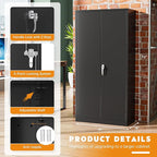 Greenvelly Steel SnapIt Storage Cabinet, 72" Locking Metal Garage Storage Cabinet with 4 Adjustable Shelves, 2 Doors and Lock for File, Office, Garage, Home (Black)