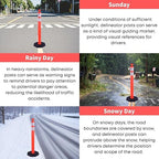 Reflective Rubber Base Traffic Delineator Post - Heavy-Duty Safety Bollards for Parking Lot Markers, Road Construction, Driveway Warning - with Reflective Strips (3 Pack - 45 Inch)