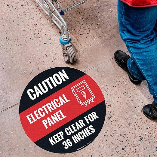 Caution Electrical Panel Circle Floor 10x10 inches, Floor Decal Anti-Slip Adhesive Floor Sign Made in USA