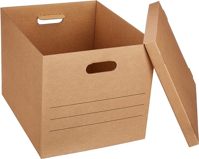 Amazon Basics Moving Boxes with Handles and Lids, 19 x 14.5 x 15.5 in, Brown, 10-Pack, Medium