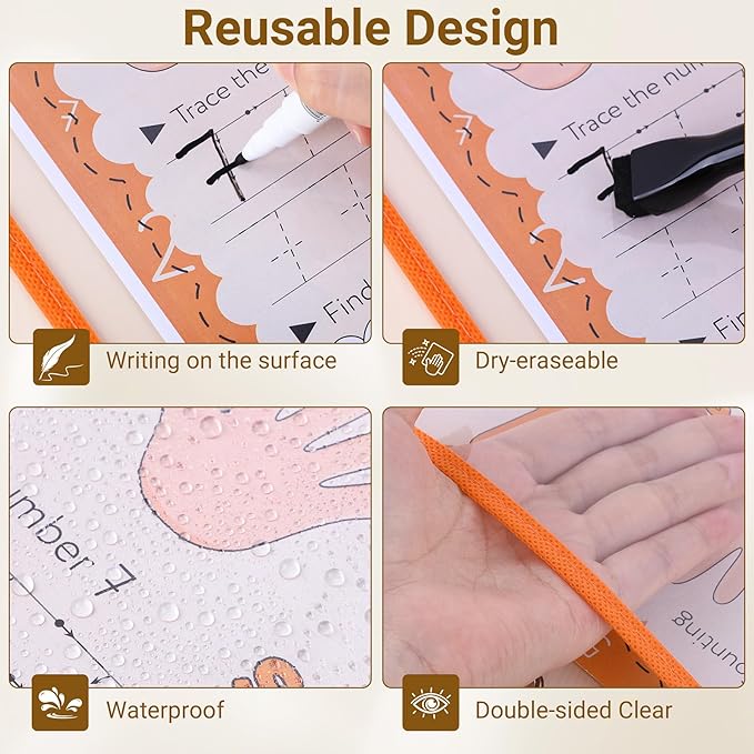 AKONEGE 5 Pack Oversized Dry Erase Pocket Sleeves - 10 x 13 Inch Ticket Holders Reusable Clear Plastic Sleeves Sheet Page Protectors for School Teacher Supplies & Classroom Organization, 5 Colors