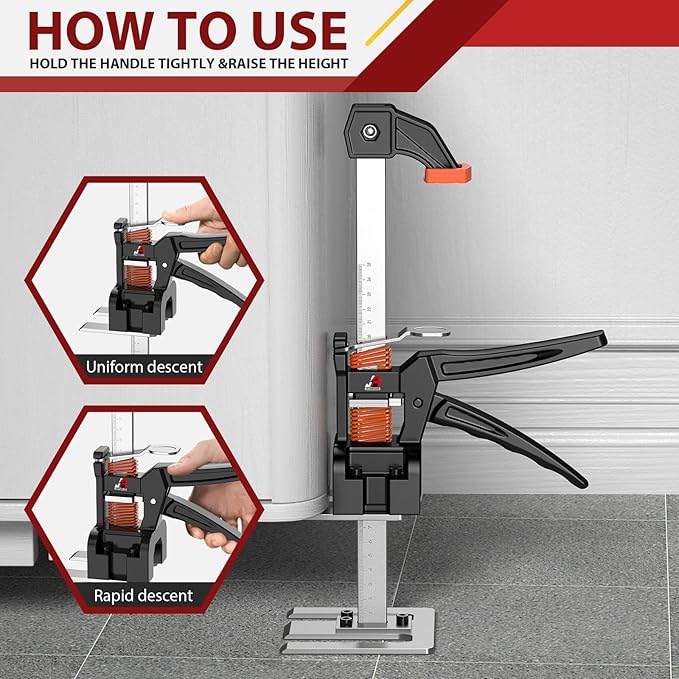 Labor Saving Handle 2 Pack,12 in Construction Jack,Multifunctional Furniture Lifter Jacks for Installing Cabinets and Wall Tile Height Adjuster Handheld Tool, Load 440LBS