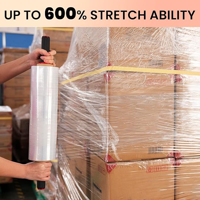TAPEBEAR 4 Rolls Stretch Wrap Heavy Duty 15" x 1000 Ft, 80 Gauge Industrial Strength Shrink Wrap, High Performance Clear Plastic Wrap Self-Adhering for Furniture Moving, Luggage Packing, Pallet Wrap
