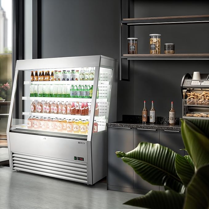 Wilprep Commercial Display Refrigerator, 47" Open Air Merchandiser with 16 cu. ft. Volume LED Lighting Night Curtain, Grab and Go Display Refrigerator Showcase for Store Cafe Bar Shop