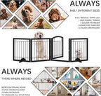 JSB 96-inch Extra Wide 30-inch Tall Dog gate with Door Walk Through, Freestanding Pet Gate for Halls, Stairs & Home, Pet Puppy Safety Dog Fence with 2PCS Support Feet (Black)