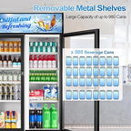 Tylza Commercial Refrigerator, Double Glass Door Display Beverage Fridge, 28.1 Cu Ft Upright Beverage Cooler Merchandiser with Replaceable Advertising Light Board, Rebound Door, Fast Cooling, Black